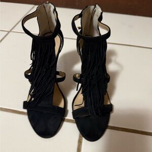 Ann Taylor Black Fringe Stiletto Sandals